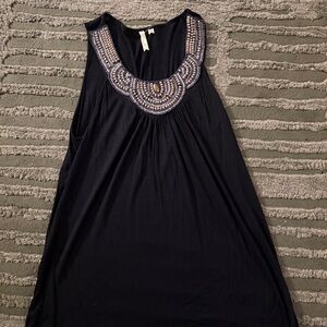 Beaded Neckline Black Sleeveless Women's Top